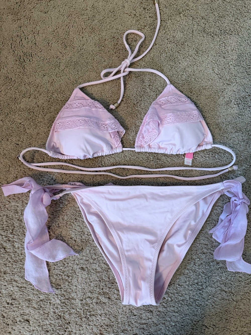 Victoria's Secret Light Pink Lace Triangle Bikini Set